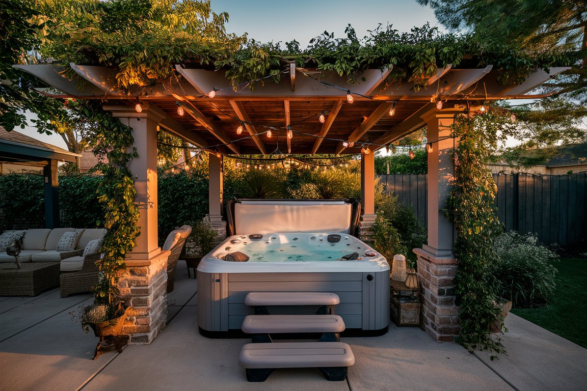 pergoda ideas for backyard-luxurious outdoor spa