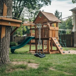 Mini zipline playground in backyard
